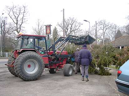 Robin putting 
             the tree on his trailer.